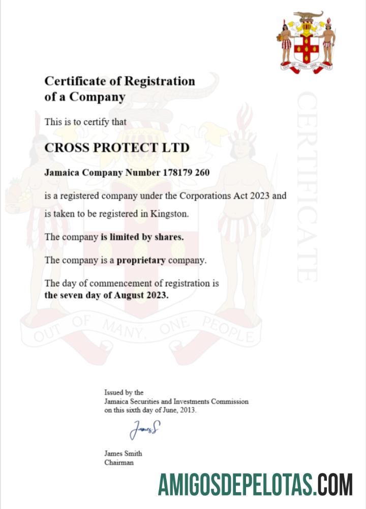 Certificado de registro da Jamaica para impressão, modelo Word e PDF